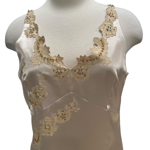 Elegant Gina Bacconi Satin Gown 10 Gold Floral Embroidery Formal HOCO Luxurious - Picture 5 of 15